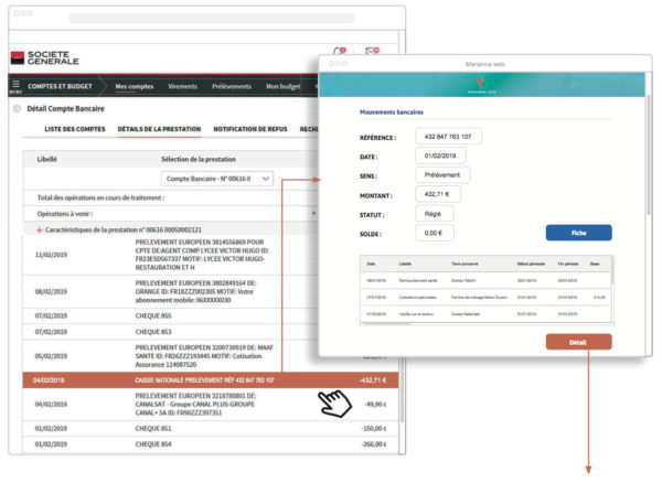 Schéma de l'hyperlien sur le compte bancaire